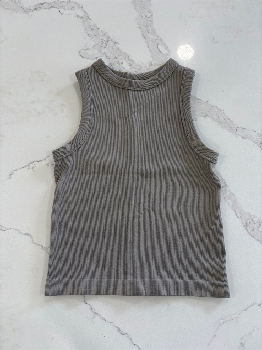 DYNAMIC Grey Super Stretch Sleeveless Ribbed Cropped Tank Top - One Size
